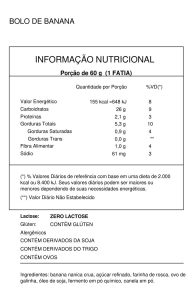 Tabela nutricional bolo de banana
